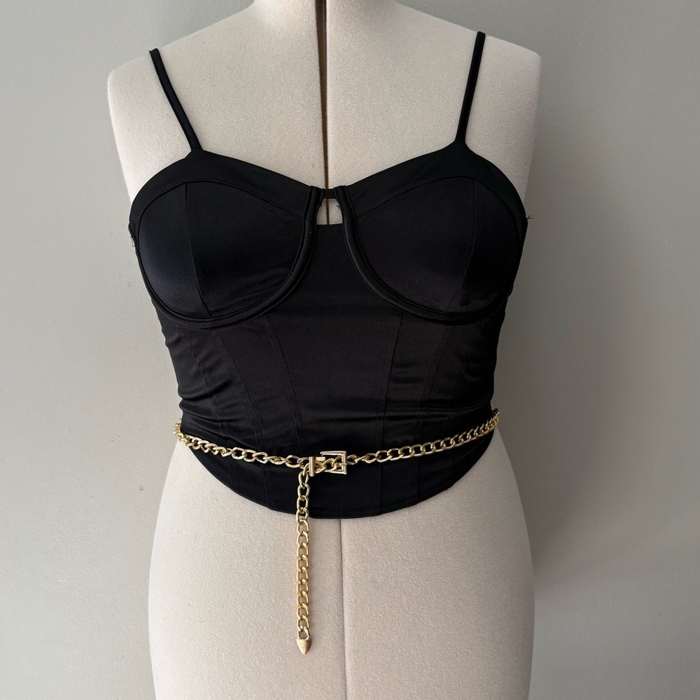 Black Structured Bustier Crop Top (Gold Chain Sold Separately)
